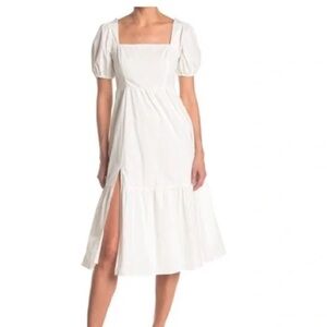 ASTR The Label White Puff Sleeve Cotton Midi Dress | Size S